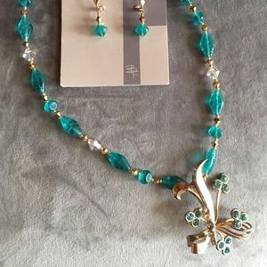 Handmade beaded necklace with vintage brooch